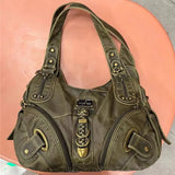Xajzpa Vintage Brown Y2k Handbag Women Retro Subculture Leather Large Capacity Shoulder Bags Ladies Harajuku Aesthetic Tote Bag