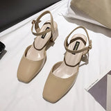 Xajzpa Beige Heeled Sandals Comfort Shoes for Women Med Buckle Strap 2025 Summer Black Block Girls Low Closed High Medium New Fashion S