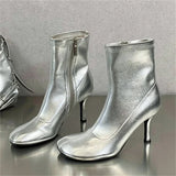 xajzpa Spring Autumn SEXY Round Toe Women Ankle Boots Concise Thin High Heels Shoes Fashion Side Zipper Short Booties