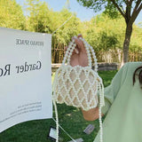 Xajzpa Fashion Lady Basket Handbag Summer Women's Shoulder Crossbody Bag Bohemia Travel Beach Bag Luxury Design Pearl Shopper Tote