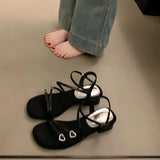 Xajzpa 2025 Summer Sale Of Women's Shoes Clear Heels Female Sandal New Retro Girls Rhinestone Gladiator Block Rome Scandals