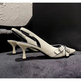 Xajzpa Luxury Brand Designer Women Sandals Fashion Pointed Toe Buckle Strap Metal High Heeled Kitten Heel Elegant Single Shoes Female
