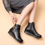 Xajzpa   Women Ankle Boots Plush Short Tube Flat Soled Snow Boots Autumn/winter New Simple Retro Zipper Warm Casual Cotton Boots