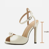 Xajzpa High Quality Cozy Silk Peep Toe 11CM Thin Heels Gladiator Sandals Women Fashion Pearl Designer Shoes Ankle Strap Sandalias