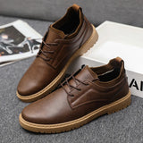 Xajzpa Fashionable men's casual leather shoes, outdoor sports hiking shoes, business soft soles, anti slip driving dad loafers
