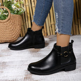 Xajzpa Pu Leather Classics Black Thick Heel Ankle Boots Metal Zipper Low Platform Woman Shoes Winter Round Toe Slip On Short Boots