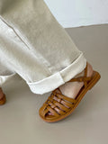 Xajzpa Shoes Female Sandal Women's Girls Beige New Summer Comfort Low Retro Flat Back Strap Square heel Rubber PU Scandals Solid C