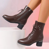 Xajzpa  Autumn Lace Up Thick Heels Ankle Boots Women Plus Size Zip Pu Leather Boots Woman Retro High Heeled Short Booties Mujer