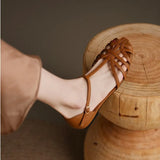 Xajzpa Shoes Female Sandal Women's Girls Beige New Summer Comfort Low Retro Flat Back Strap Square heel Rubber PU Scandals Solid C