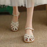Xajzpa Shoes Female Sandal Women's Girls Beige New Summer Comfort Low Retro Flat Back Strap Square heel Rubber PU Scandals Solid C