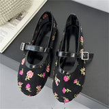 Xajzpa Embroidered Flower Mesh Fabric Flat Heels Women Sandals Fashion Round Toe Buckle Strap Casual Mule Shoes