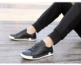 Xajzpa Men's Casual Leather Shoes for Men Fashion Four Seasons Breathable Lace-up Athletic Shoes Shallow Skate Shoes Large Sizes 38-48