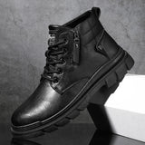 Xajzpa   Men Retro Work Ankle Boots Autumn Winter Thick Bottom High Top Casual Boots Leather Boots Chelsea Desert Waterproof  Boots Male