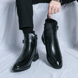 Xajzpa high-quality new ankle boots with side zipper brown black classic business casual party personalized buckle men's shoes