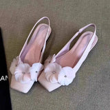 Xajzpa New Style Women's Fashion Flower Wrapped Back Trip Sandals Pointed Toe Shallow Mouth One Strap Soft Sole Low Heel Shoes