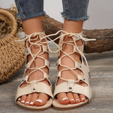 Ladies flat sandals hollowed out Roman sandals women's summer retro Martin boots flat lace open-toed sandals flat shoes