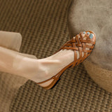 Xajzpa Shoes Female Sandal Women's Girls Beige New Summer Comfort Low Retro Flat Back Strap Square heel Rubber PU Scandals Solid C
