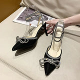 Xajzpa Banquet Dress White High Heels Elegant Temperament Dress Wedding Shoes Rhinestone Pointed Hollow Toe Sexy Sandals for Women