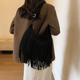 Xajzpa Tassel Design Women's Hobo Bag Fashion Trend Handbag Suede Shoulder Crossbody Shopping Tote Vintage Commuter Bags