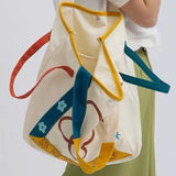 Xajzpa - Harajuku Style Shoulder Bag Flower Letter Print Large Capacity Canvas Handbag High Quality Youthful Fashion White Tote Bag