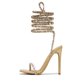 Xajzpa Sexy Gold Crystal Ankle Cross Strap Sandals Women Summer Party Wedding Banquet Shoes Fashion Open Toe Club Stripper Heels