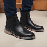 Xajzpa Brogue Men Chelsea Boots 2025 American style Comfortable Fashion Leather ankle Boots