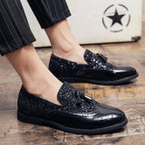 Spring Tassel Men's Shoes Golden Nightclub Casual Shoes Loafers Mens Shoes Slip-on Comfort Shoes Bright Leather Low-heeled Shoes