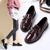 Leather Loafers Women's Black Patent Platform Slip on Shoes for Women 2024 New Spring British Tassel Casual Bowknot Flats Shoes