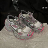 Xajzpa 2025 Summer New Women's Distressed Platform Sneakers Block Versatile Height Couple Shoes Casual Sports Shoes Running Shoes