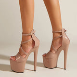 Xajzpa Sexy Extreme High Heels Platform Pole Dance Stripper Shoes Fashion Open Toe Buckle Strap Sandals Summer Zipper Women Pumps