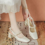 Xajzpa Mary Jane High Heel Sandal for Women Buckle Strap Female Shoe Espadrilles Platform High-heeled Block Girls Clogs Lacquered