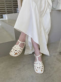 Xajzpa Shoes Female Sandal Women's Girls Beige New Summer Comfort Low Retro Flat Back Strap Square heel Rubber PU Scandals Solid C