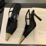 Xajzpa Street Style Pointed Toe Women Pumps Fashion Slingbacks Thin High Heels Elegant Stripper Prom Ladies Sandals Shoes