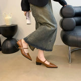 Xajzpa Retro Style Thick Heel Spring and Autumn Women Mary Jane Shoes Fashion Shallow Pointed Toe Ladies Comfort Office Pumps Footwear