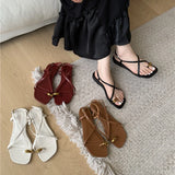 Xajzpa Brand Design Women Flat Sandals Clip Toe Leisure Outside Beach Shoes for Lady Fashion Metal Decoration Summer Slides Mu