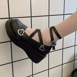 Xajzpa  Shoes Lolita shoes Women heels platform mary janes Star Buckle Strap Mary Janes Women Cross-tied Girls Rivet Casual kawaii shoes