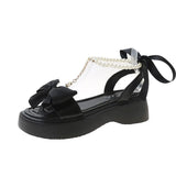 Xajzpa Clear Heels Bow Shoes Roman Sandals Suit Female Beige Summer Buckle Strap Open Toe Gladiator Black Clogs Girls Fashion Pear