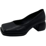 Xajzpa Boat Shoe Autumn Women's Heels Square Toe Black Flats Casual Female Sneakers Shallow Mouth Ladies' Footwear Summer Fall On Heels