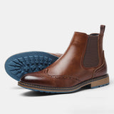 Xajzpa Brogue Men Chelsea Boots 2025 American style Comfortable Fashion Leather ankle Boots
