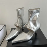 Xajzpa Street Design Belt Buckle Hollow Out Women Ankle Boots Sandals Pointed Toe Thin Low Heels Ladies Shoes