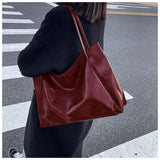 Xajzpa - Women Tote Bag Fashion Underarm Pouch Large Capacity Soft Pu Leather Shoulder Bag Retro Crossbody Bag Casual Portable Bucket Bag