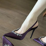 Xajzpa Closed Toe Sandals Shallow Mouth Buckle Strap 2025 Women's Riband Female Shoe High Heels New Sexy Rhinestone Pointed Girls Stile