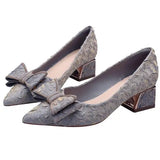 Xajzpa Block Heels For Women Pumps Bow Shoes Lace-Up Shallow Mouth Square Toe Slip On Sandals Ladies 2025 Pointed Wedge Chunky Gold Sli