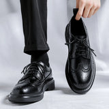 Xajzpa New Trending Brogues Classic Men Dress Shoes Men Oxfords Patent Leather Shoes Lace Up Formal Black Leather Wedding Party Shoes