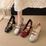 Xajzpa 2025 Platform Heels Women's High-Heeled Shoes Square Toe Mary Jane Latest Chunky Sandals Footwear Beige Lolita New Block African