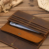 Xajzpa Vintage Genuine Leather Long Wallet Men Women Credit Card Holder Clutch Purse Coin Zipper Business Moible Phone Wallet