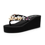 Xajzpa On A Wedge Slippers Casual String Bead Beach Shoes Platform Rubber Flip Flops Slides Slipers Women Heeled Mules Luxury Sabot Haw