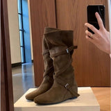 Xajzpa New Style Luxury Women's Fashion Pointed Cowboy Coarse Heel Stacked Boots New Style No Knee Large Barrel Giroud Women's Boots