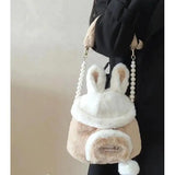 Kawaii Japanese Bag Autumn and Winter Soft Plush Storage Bag Women Bag Messenger Bag Cute Bunny Ears Large Capacity Tote Bag