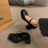 Xajzpa Black Heels For Women Pumps Lolita Shoes Square Toe Sexy Sandals Footwear Chunky Black Beige Mary Jane Crossdressers Africa